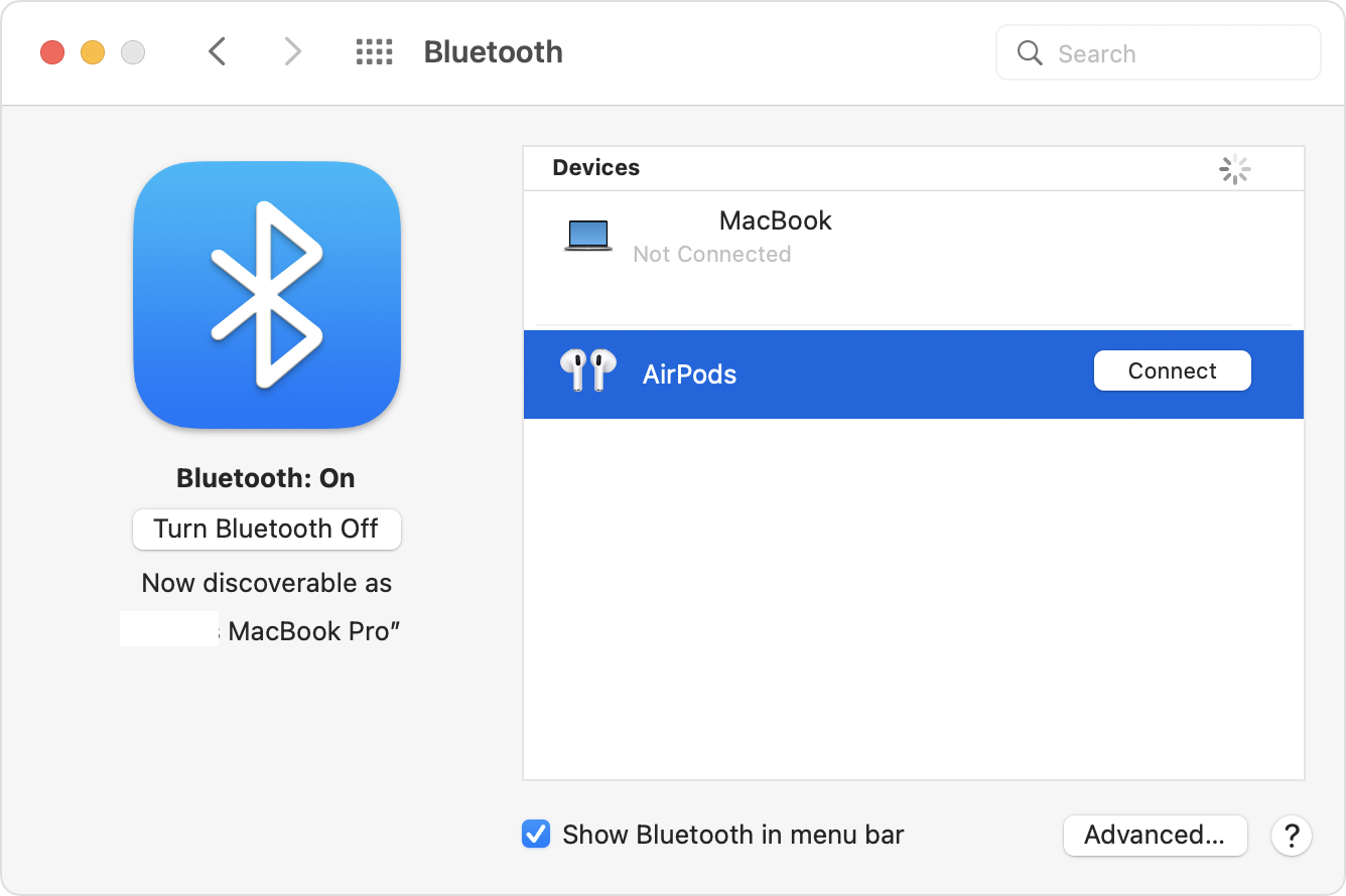 Bluetooth AirPods pairing